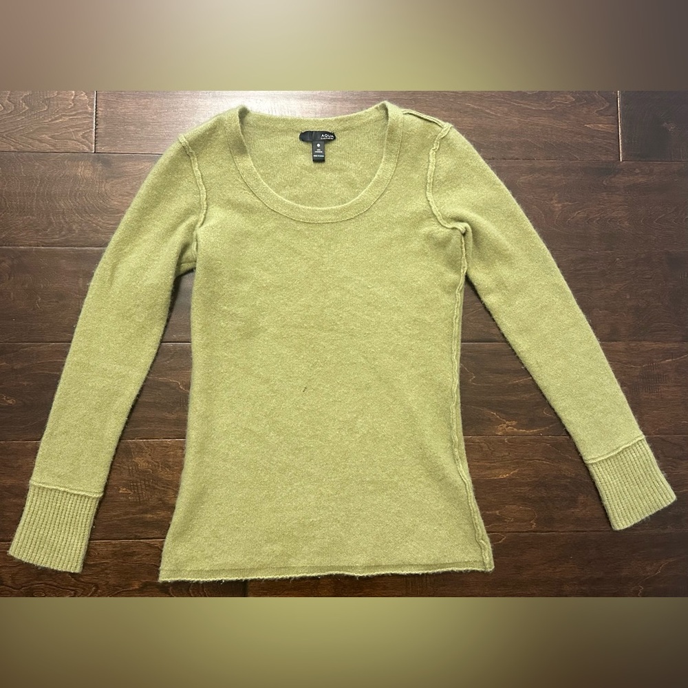 Women’s AQUA Cashmere 100% Cashmere Green Long Sleeve Sweater- Size XS